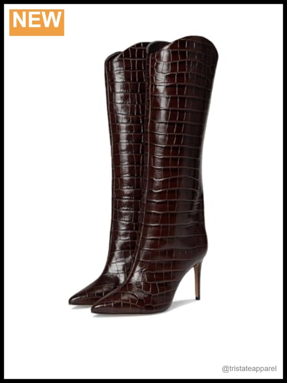 Wide Croco Embossed Leather Over-the-Knee Boots Stiletto Heel Pointed Toe